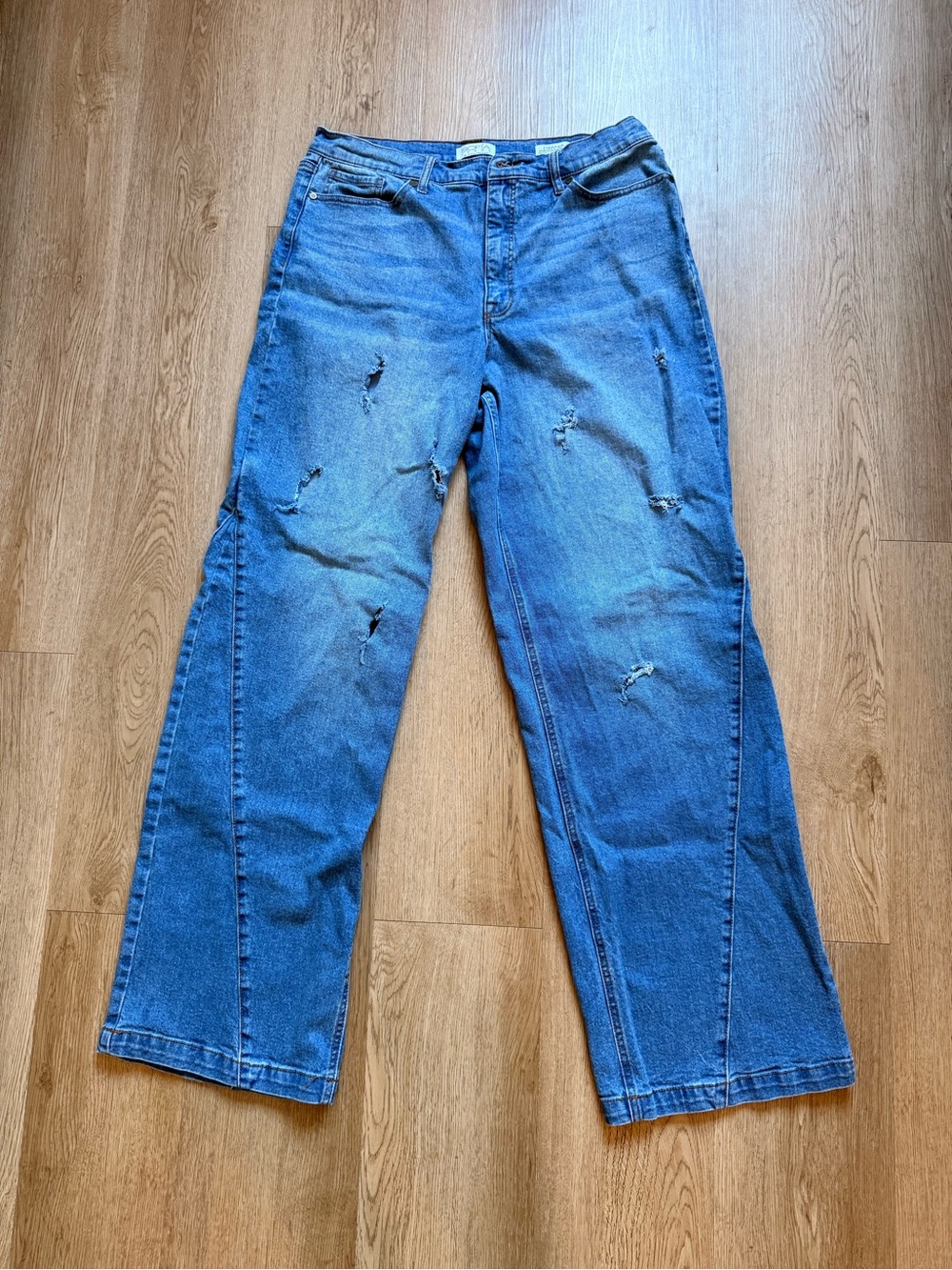 Sofia Vergara High-Rise Palazzo Distressed Women's Stretch Denim Straight Jeans